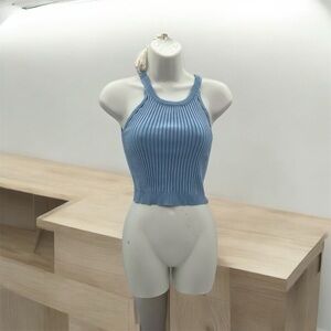 🌺 3/$15 Blue Tank Top for Women – Sexy Ribbed Round Neck Top NWOT
